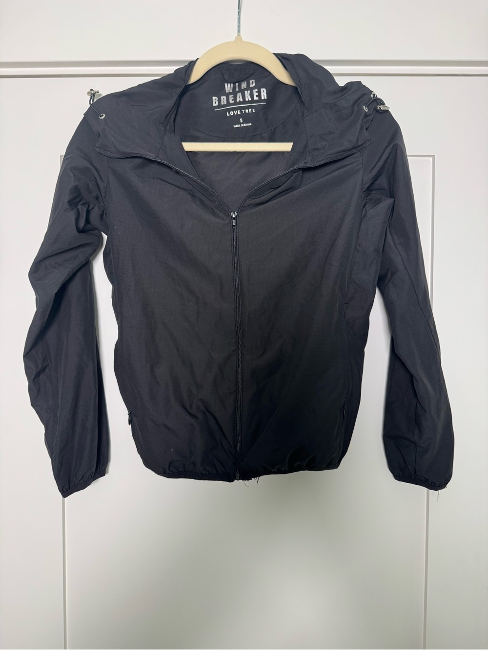 Love Tree Black Windbreaker Jacket with Hood